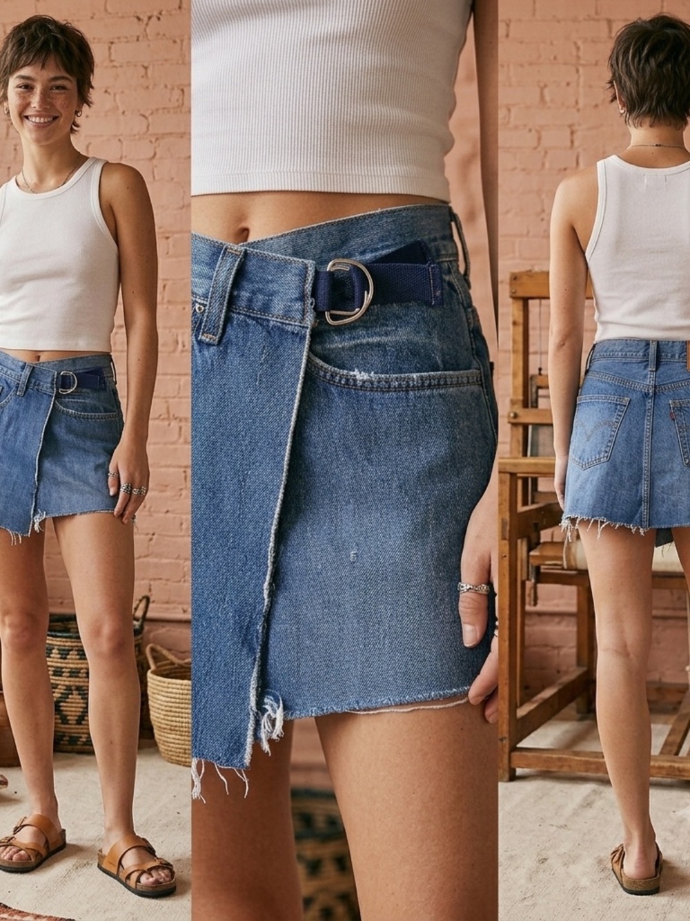 Urban Renewal Levi’s Reworked Wrap Denim Mini Skirt Raw Hem NWT XS
